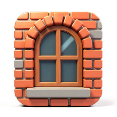 weathered brick façade frames rustic wooden window set warm golden background aged