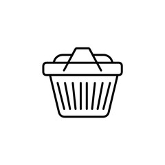 Black line shopping basket icon in minimal design on white background  