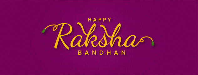 Celebrate Raksha Bandhan with a festive design featuring golden calligraphy and rakhi thread on a purple background. Perfect for greeting cards, social media, and print
