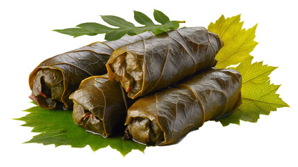 Stuffed Grape Leaves with Green Leaves on Table