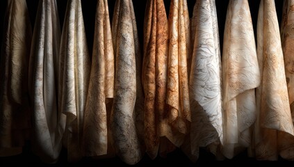 Obraz premium A collection of draped fabrics in muted tones.