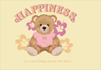 hibiscus flower design with hand drawn design teddy bear