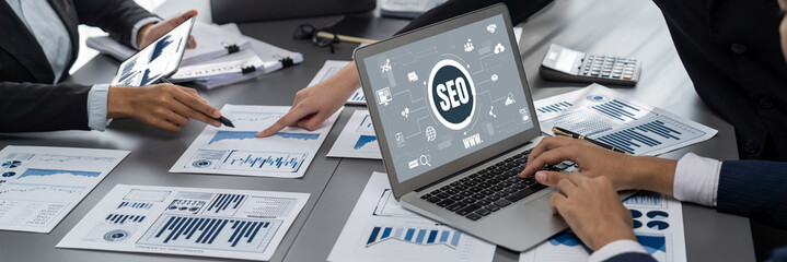 SEO search engine optimization for brisk e-commerce and online retail business showing on computer...