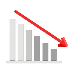 Decreasing Bar Chart with Red Arrow on transparent background
