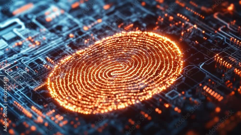 Poster a close-up of a computer motherboard with a unique fingerprint pattern