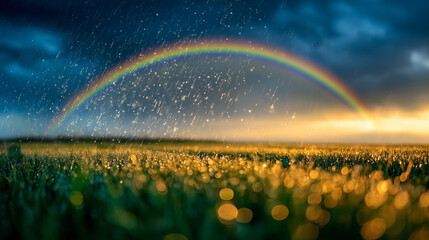 Captivating rainbow after rain over golden fields nature photography serene landscape vibrant colors