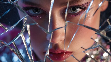 Womans Face Behind Shattered Glass A Powerful Visual