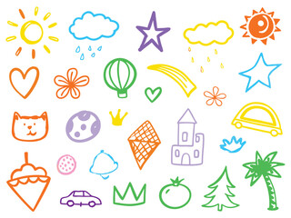 Summer beach icon collection with sun trees and holiday symbols