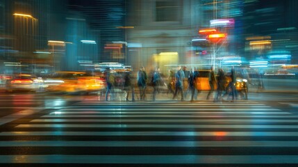 Night City Street Scene Blurred Lights and Urban Movement