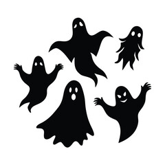 Ghost silhouettes in various floating pose Halloween Silhouette Bundle – 
