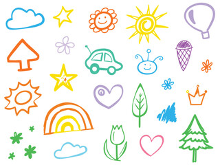 Set of colorful weather and summer icons with nature and design elements