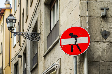 Black man depicted on the sign, entry prohibited the sign is located in the city of Florence, Italy...