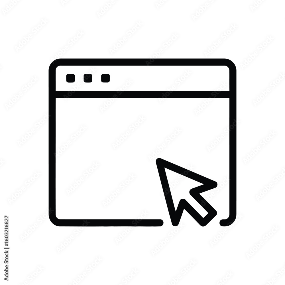 Fototapete line art of web browser window with clickable arrow vector icon