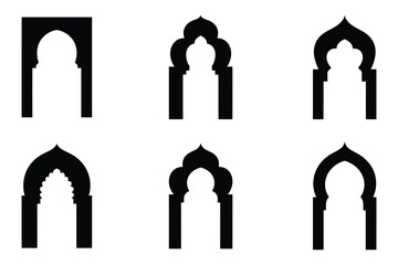 Islamic Architecture Arch Silhouettes Vector Mosque Archways and Traditional Islamic Art for Design Projects on White Background