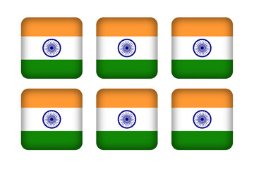 set of India square pointer, India flag isolated on white, transparent background