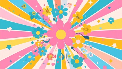 Retro Floral Power Burst: Groovy 70s Inspired Background with Vibrant Colors