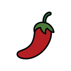 Red Chili Black Thin Line Vector Icon on White Background