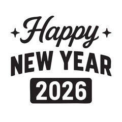 Obraz premium Stylish Happy New Year 2026 Graphic in Black and White with Star Accents black white