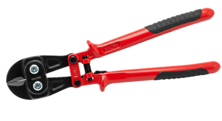 Red bolt cutter heavy duty wire cable chain lock cutters cutting tool industrial equipment for metalwork isolated on transparent background