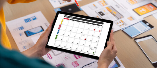 Calendar on computer software application for brisk schedule planning for personal organizer and...