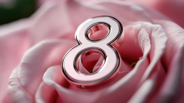 A close-up of a pink rose with the number 8 on it, great for any floral or numerological design