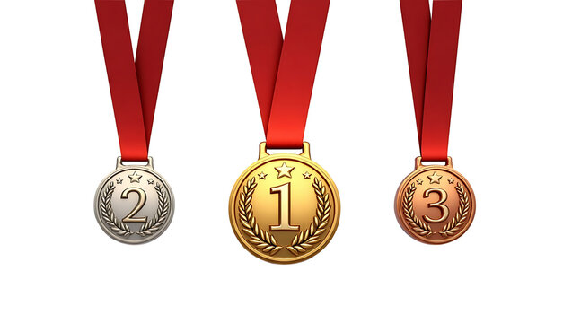 gold medal with red ribbon isolated,
Gold, Silver, and Bronze Medals with Ribbons – 1st, 2nd, 3rd Place Awards