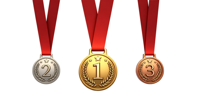 gold medal with red ribbon isolated,
Gold, Silver, and Bronze Medals with Ribbons – 1st, 2nd, 3rd Place Awards