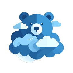 Fototapeta premium Blue Bear Floating On Clouds Illustration