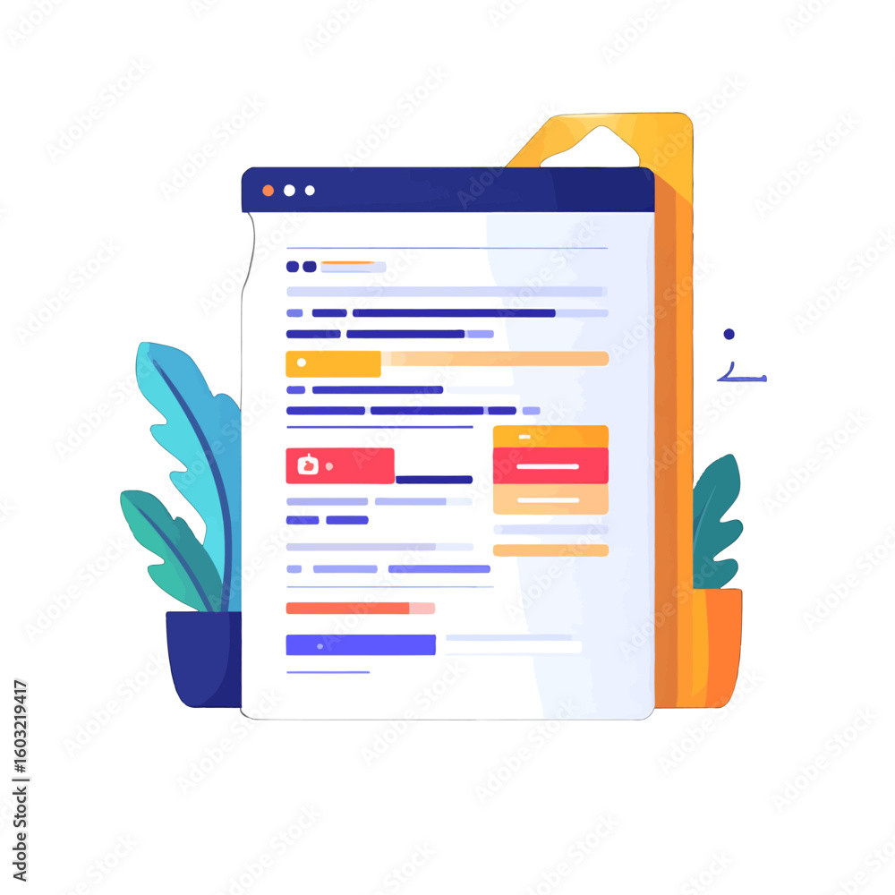 Poster modern website interface design with colorful elements