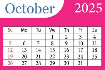 October 2025 monthly calendar design. Colorful calendar October 2025