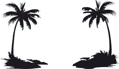 silhouettes of two palm trees on a white background © Taisiia