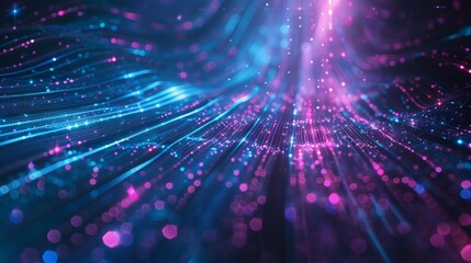 Fototapeta premium Abstract futuristic glowing particles and lines flowing in digital cyberspace