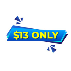 $13 only png, blue colour price tag, flat style tag, high clarity design  