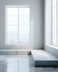 Obraz premium Modern Minimalist Room with Marble Accents and City View