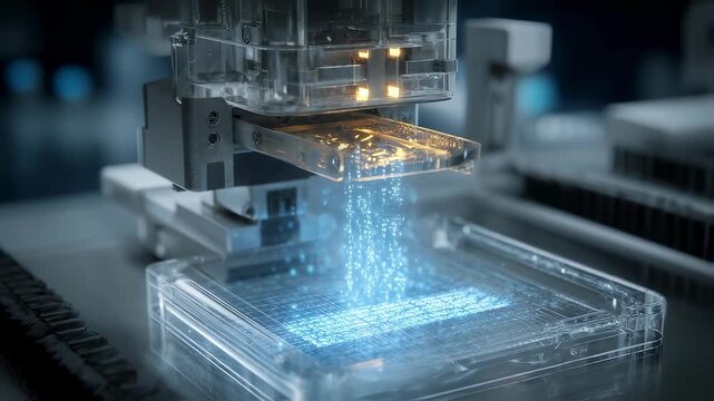 Futuristic 3d bioprinting machine is creating artificial tissue with bio ink, representing a groundbreaking innovation in medical technology for organ regeneration and tissue engineering