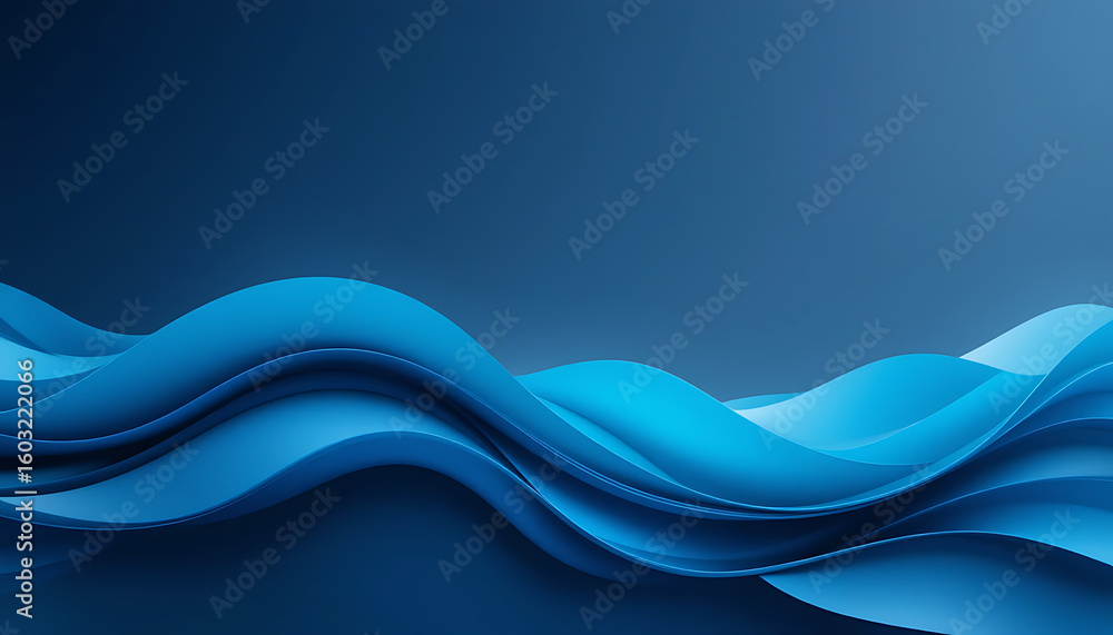 Poster abstract flowing waves of deep blue fabric create a dynamic and elegant background with soft lightin