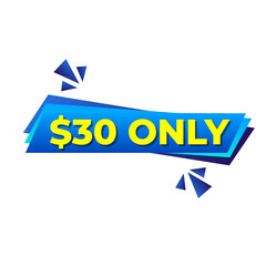 $30 only png, blue colour price tag, store price label, minimalist icon  