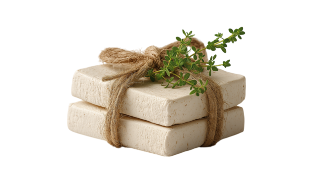 Tofu with Thyme on Transparent Background Studio