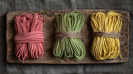 Traditional Noodles on Wood Board 