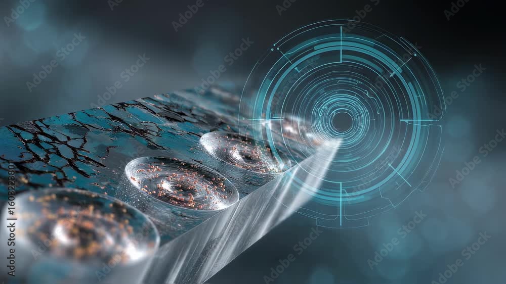 Poster microscopic view revealing intricate structures and swirling patterns on an innovative material surf