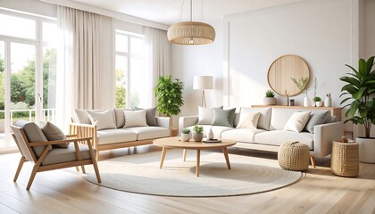 Serene living room interior design with comfortable seating and natural light