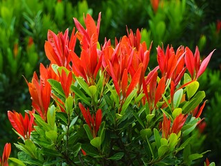 Red and yellow tulips blooming in a spring garden field