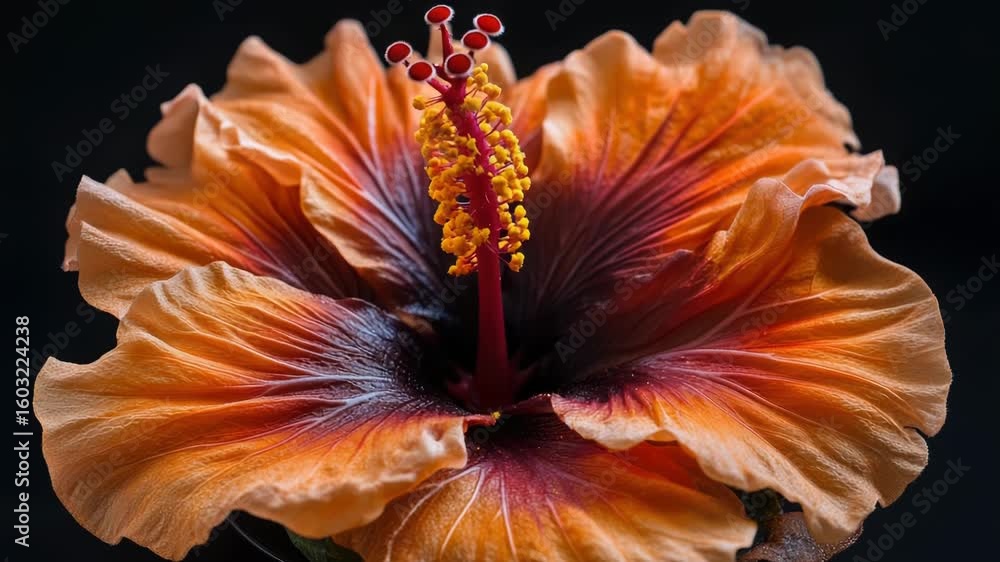 Poster a detailed view of a flower against a dark backdrop, ideal for use in designs and compositions where