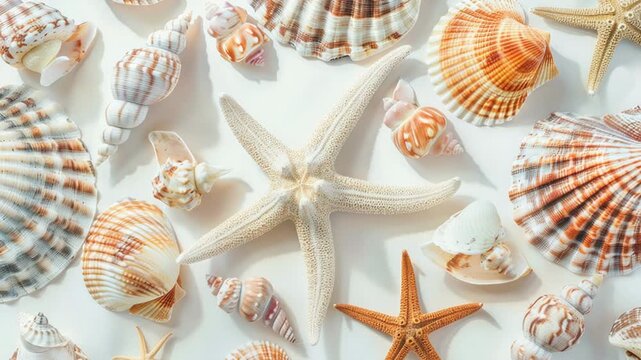 A table decorated with shells and starfishes, perfect for coastal-themed decor