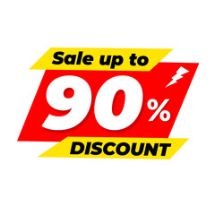 Save up to 90% discount, red colour png, transparent background, discount badge 