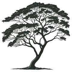 Silhouette of a large leafy tree with sprawling branches