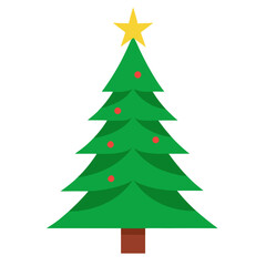 Fototapeta premium Stylized green christmas tree with red ornaments and yellow star