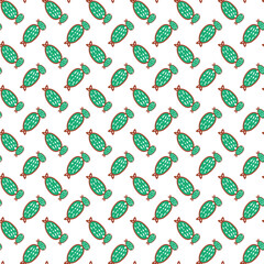 Seamless Pattern of Green Cactus Illustrations on White Background