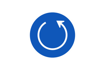 white refresh icon on blue round background