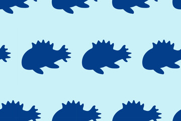 Seamless fish pattern with blue silhouettes. Vector illustration